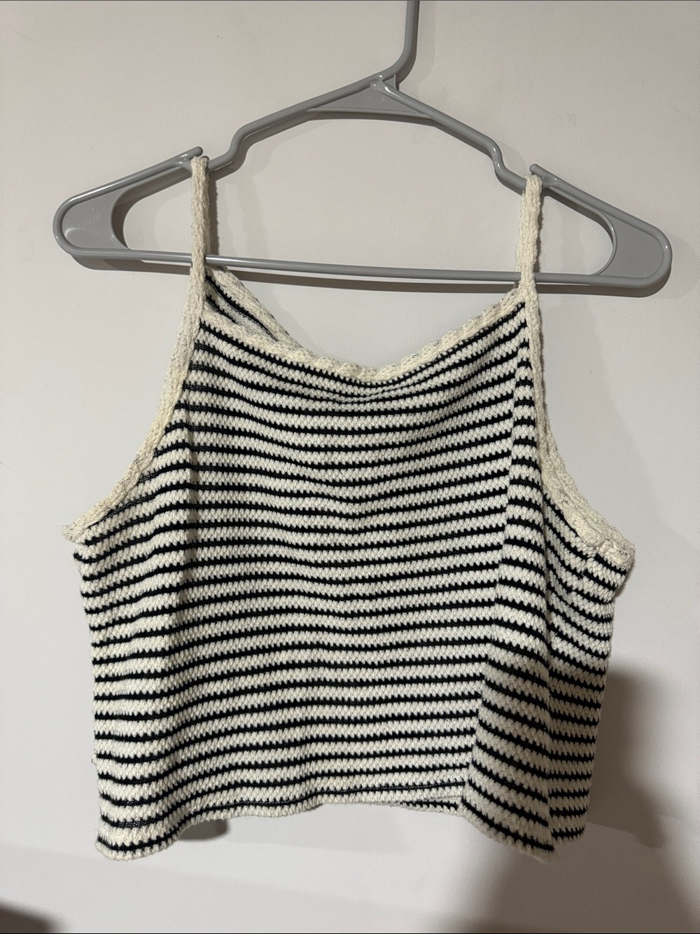 a.n.a Striped Cropped Knit Tank in Black and Cream
